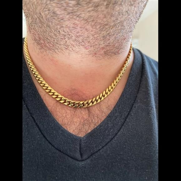 Miami Cuban CHOKER Chain 14k Gold Over Stainless Steel Mens Boys Necklace 18
